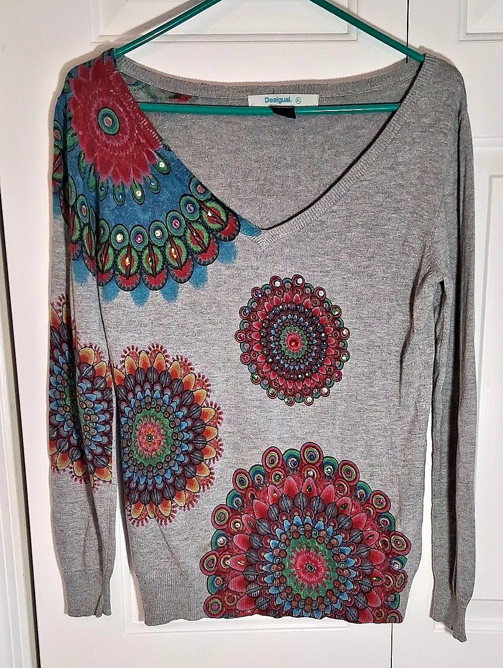Desigual Geometric Gray Sweater Size XL NWT